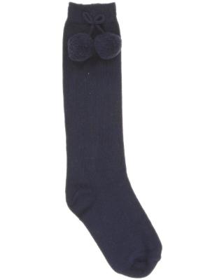 Picture of Carlomagno Socks Big Pom Pom Plain Knee Sock - Navy