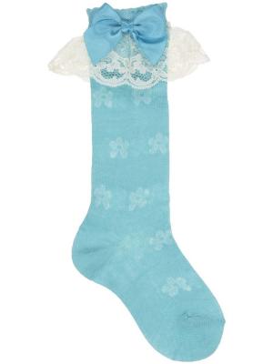 Picture of Carlomagno Socks Lace Cuff Satin Bow Knee Sock - Aqua