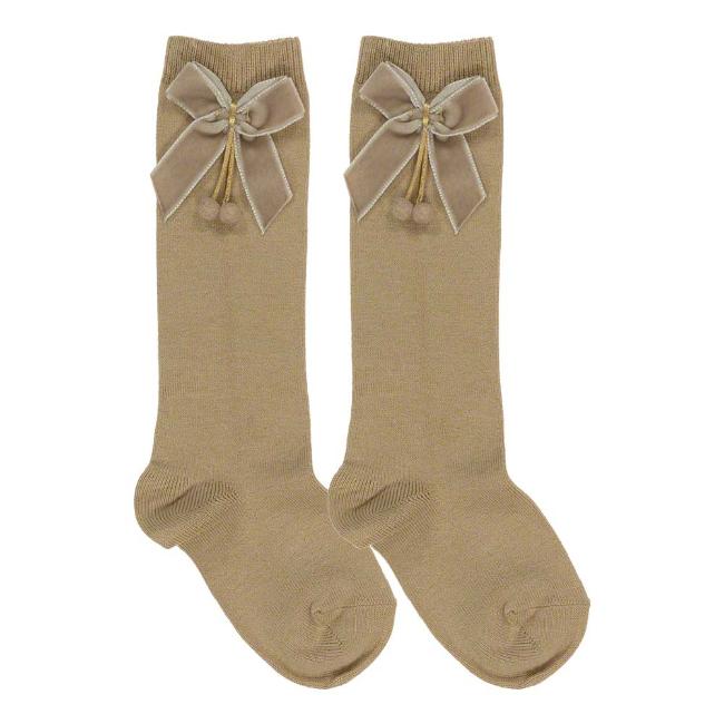 Picture of Condor Socks Knee High Socks With Velvet Bow - Camel