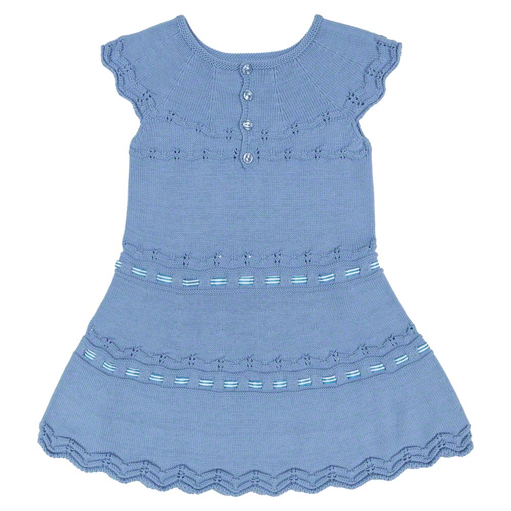 Carmen Taberner Girls Knitted Short Sleeve Dress - Azul Blue. Children ...