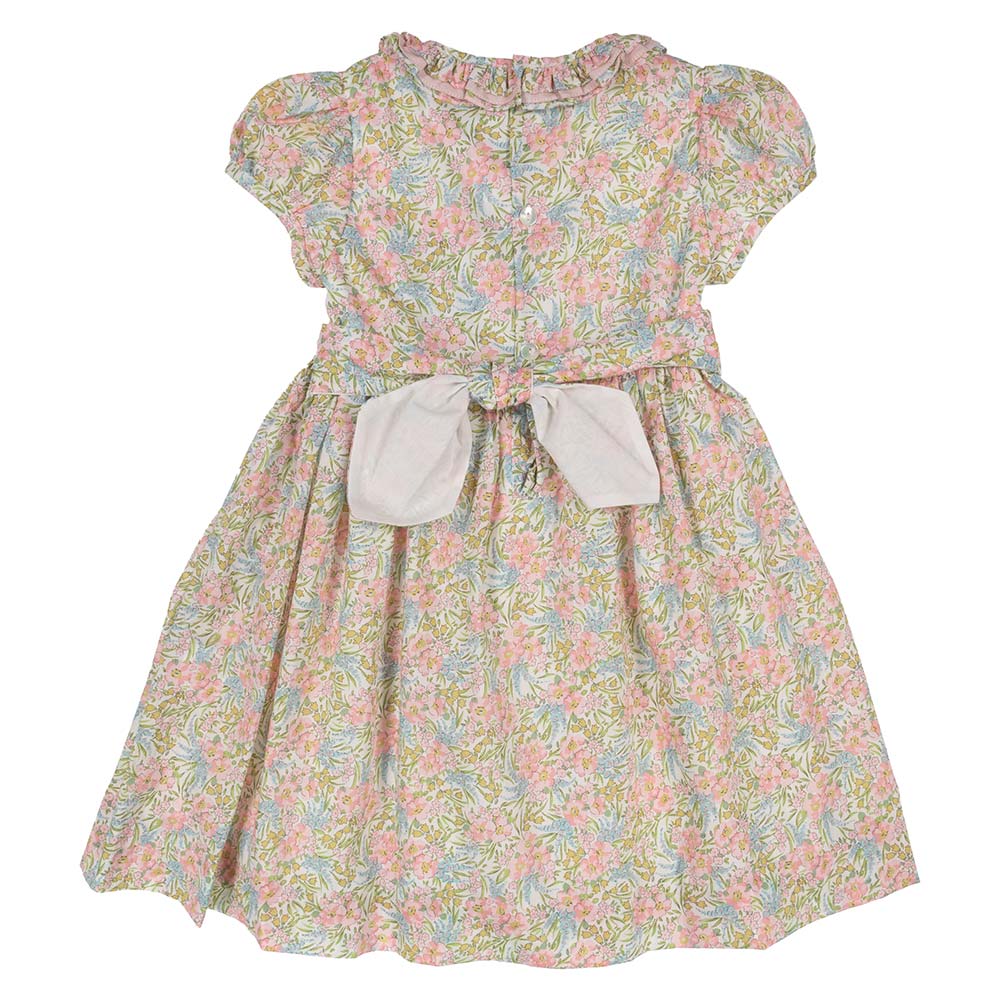 Kidiwi Smocked Puff Sleeve Liberty Print Dress - Pink Green. Children's ...