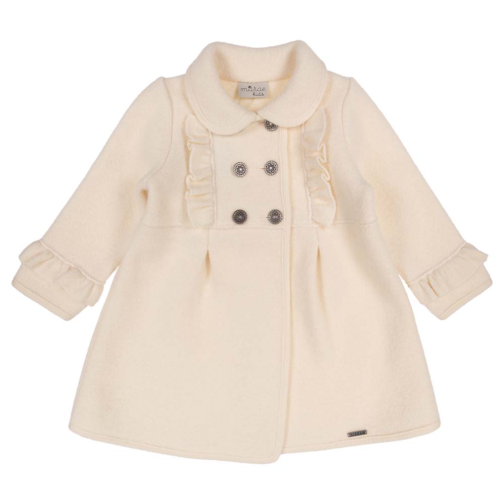 Marae Kids Girls Merino Wool Ruffle Coat - Ivory