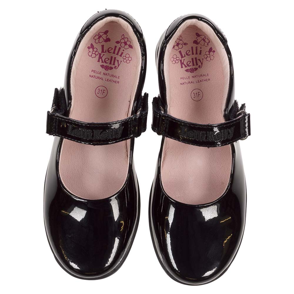 Lelli Kelly Bella Unicorn School Shoe G Fitting Black Patent