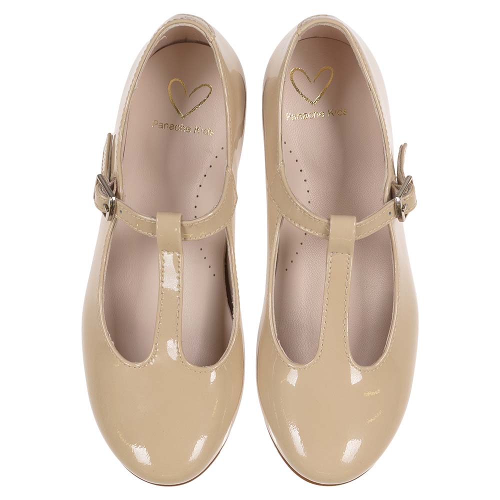 Panache Girls T Bar Pump - Arena Beige Patent.