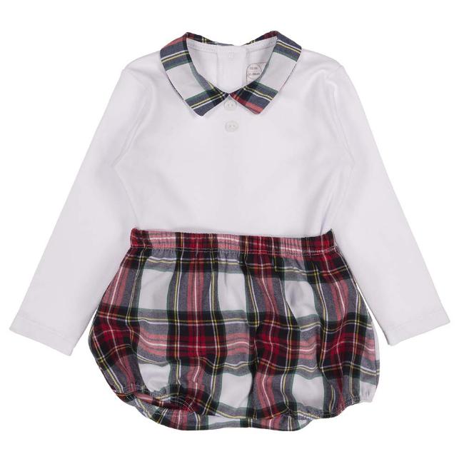 Picture of Rapife Boys Tartan Top & Tartan Jam Pants Set - White Red 