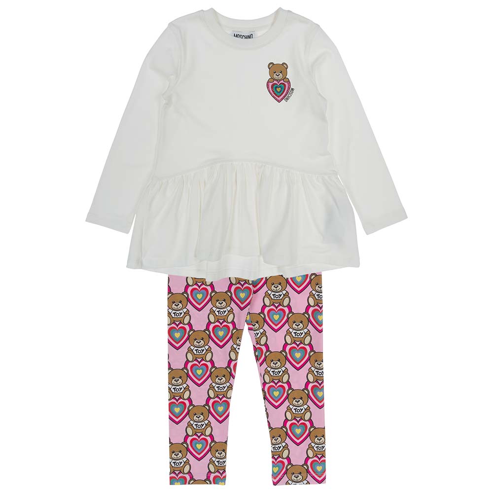 Moschino Toddler Girls Hearts Leggings Set - Cream Pink.