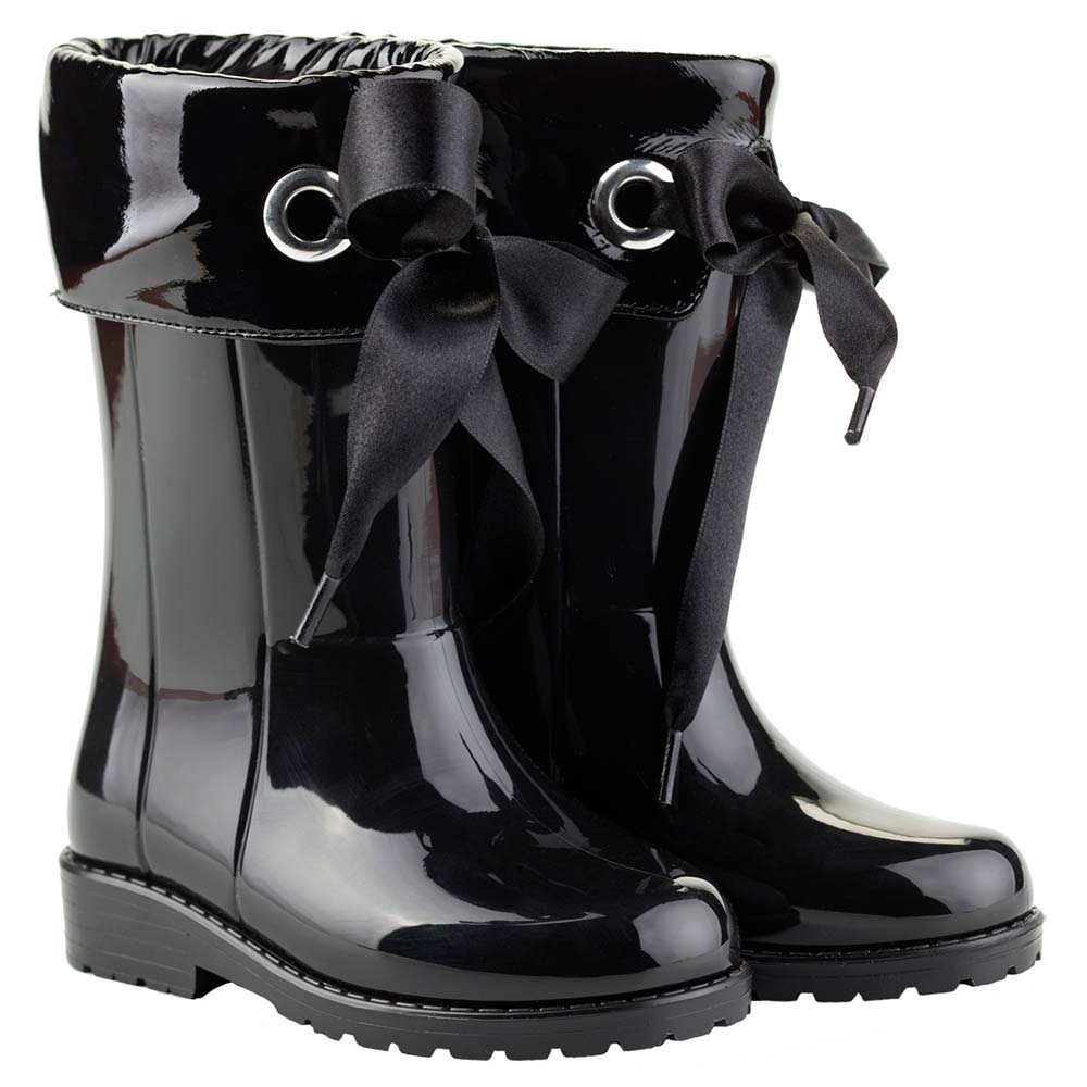 Igor Campera Girls Ribbon Tie Rainboot - Black