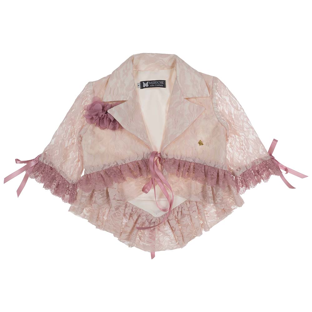 Meriche Alta Costura Ceremonia Lace Bolero Jacket Pink