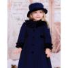 Picture of Sarah Louise Girls Velvet Trim Coat & Hat Set - Navy