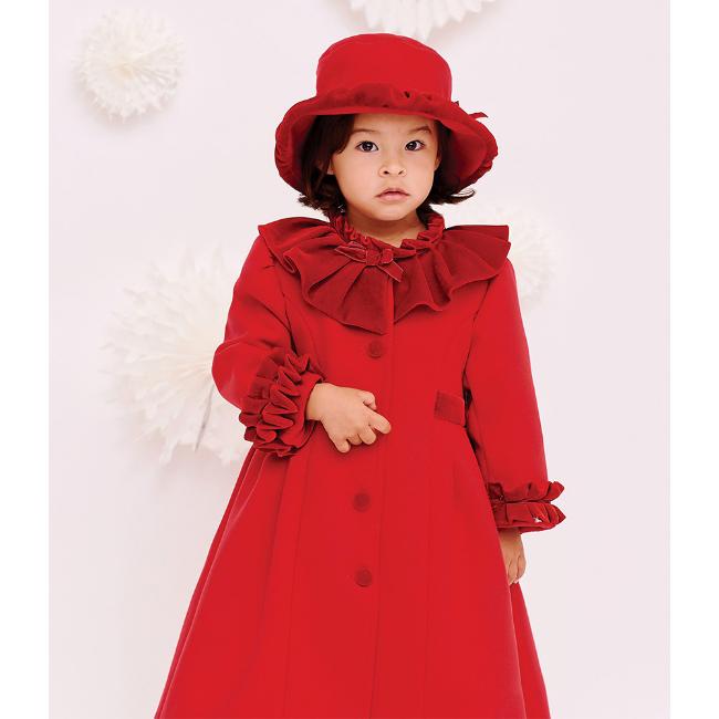 Sarah Louise Girls Velvet Trim Coat Hat Set Red