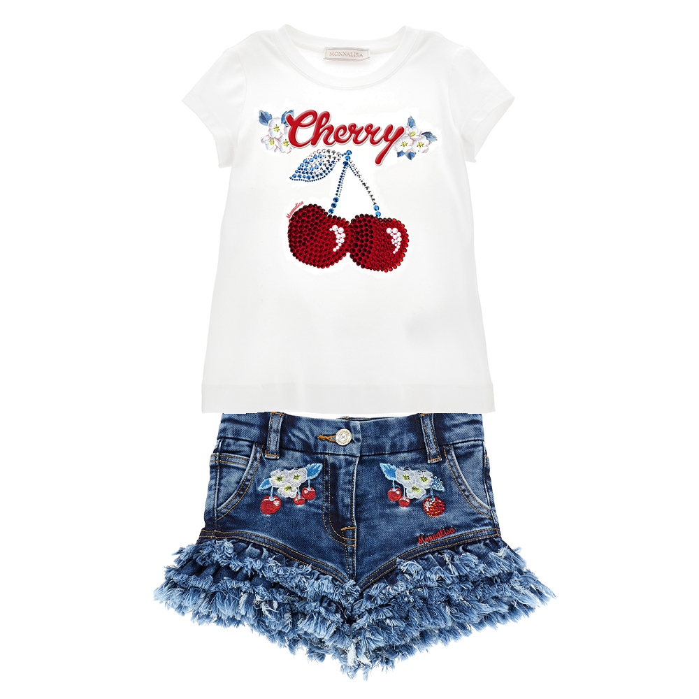 Monnalisa Girls Denim Cherry Shorts & T-shirt Set - Blue. Children's  Designer Clothes & Shoes | Panache Kids Genuine Designerwear for Girls,  Boys & Babies