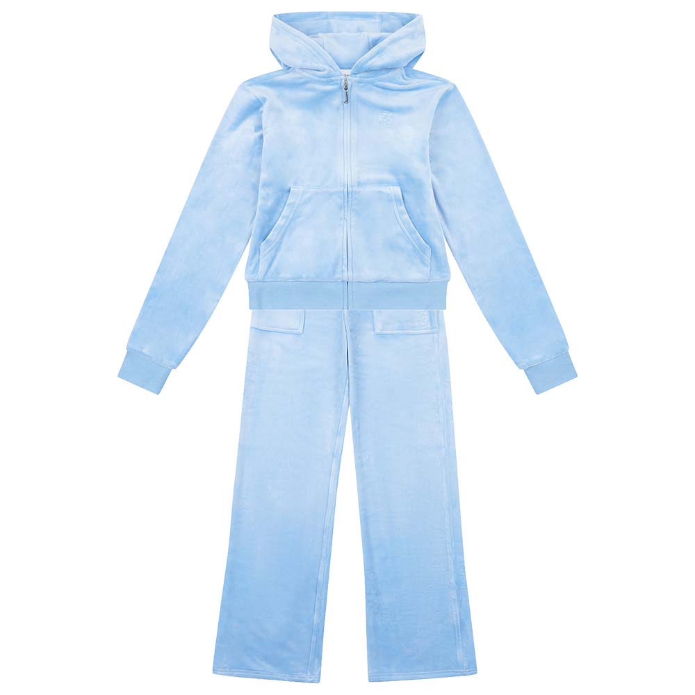 Juicy Couture Girls Tonal Zip Through Velour Hoodie & Wide Leg Bottoms ...