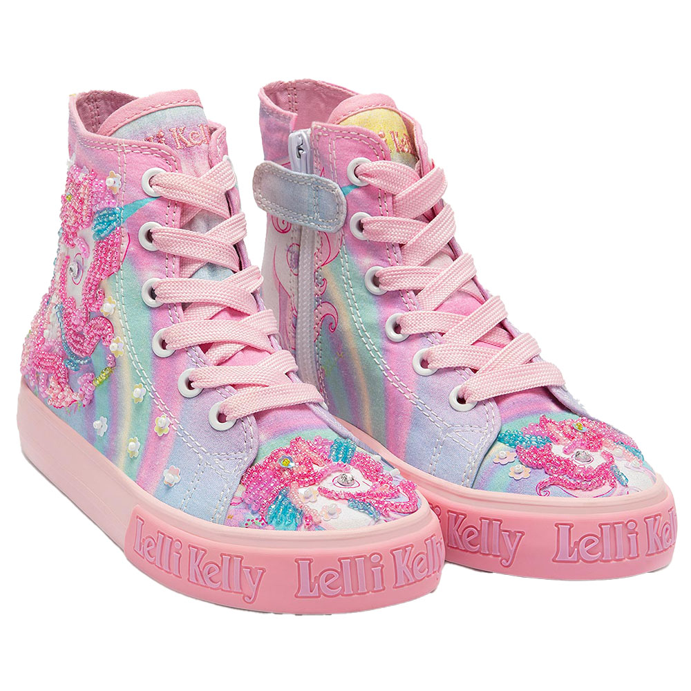 Lelli Kelly Unicorn Mid Canvas Boot With Inside Zip - Pink Multi Fantasia