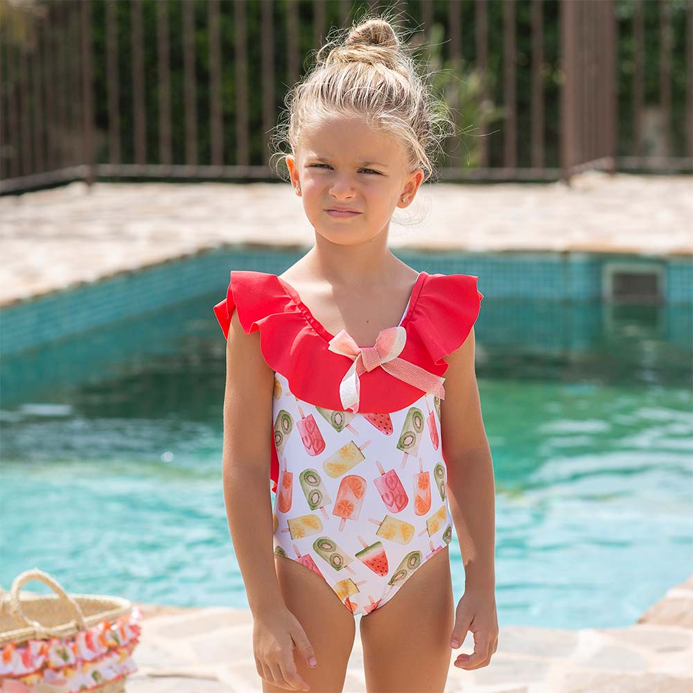 Rochy Girls Diana Ruffle Swimsuit Pink Lemon