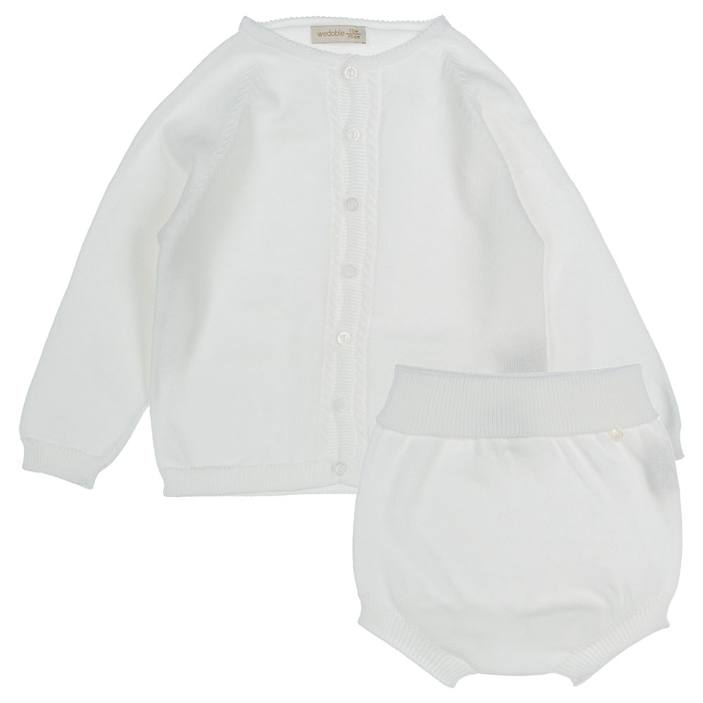 Wedoble Baby Girls Cable Trim Cardigan Jam Pant Set Ivory