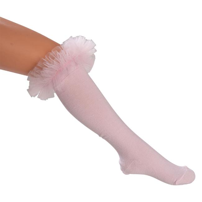 Picture of Daga Girls Tulle Trim Knee Socks - Pink