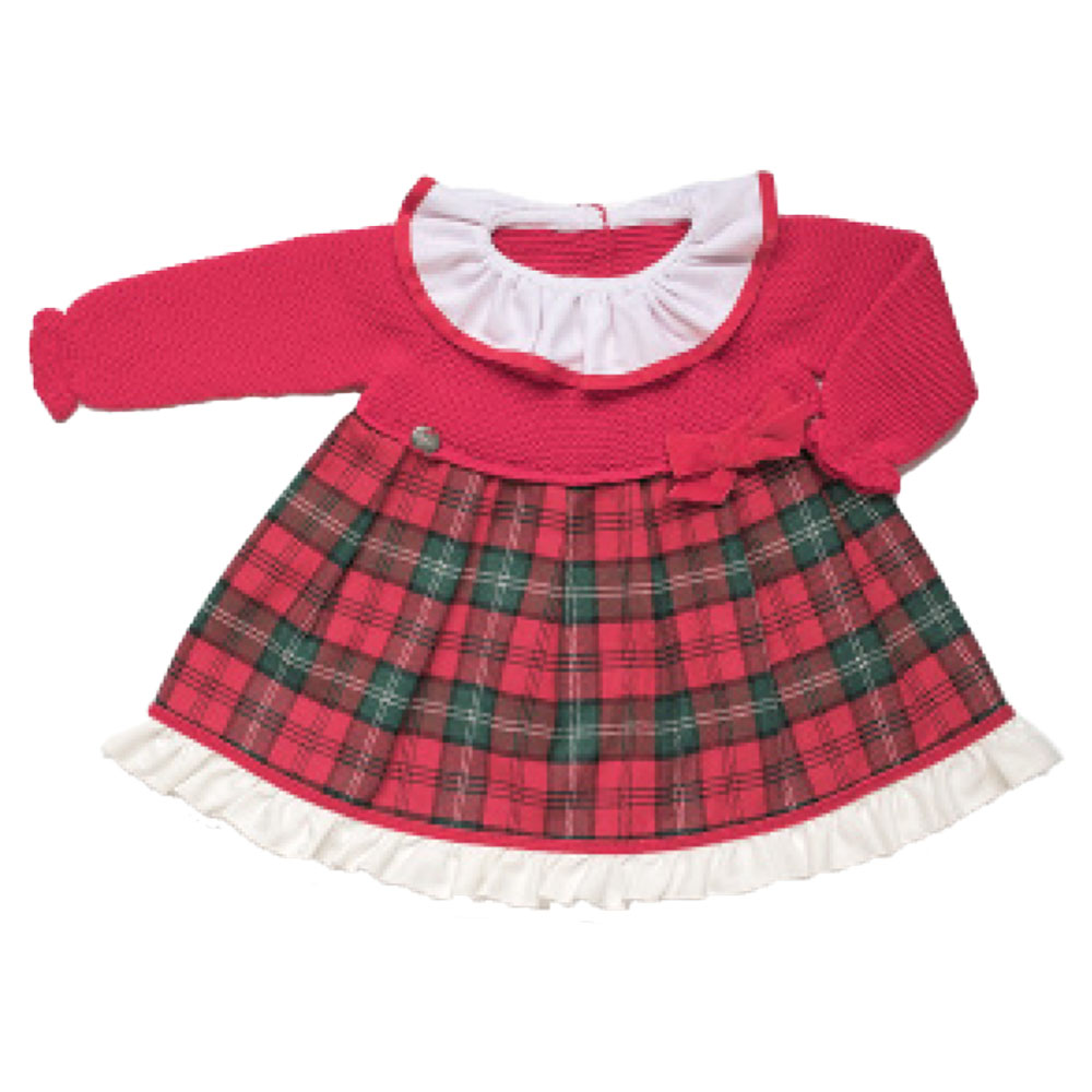 Girls Red & Green Plaid Crochet Trimmed Handkerchief Tunic & Leggings Set