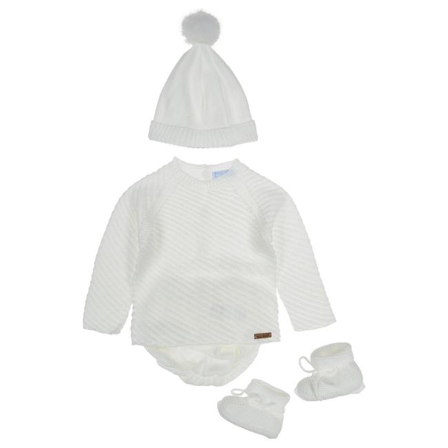 Picture of Mac Ilusion Sweater Jampant Faux Fur Pom Pom Hat & Booties Set x 5 - Pure White