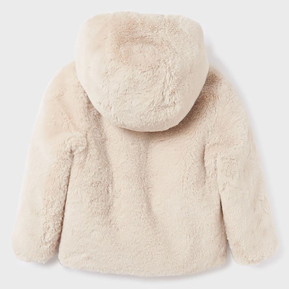 Abel & Lula Girls Reversible Faux Fur Hooded Coat - Beige