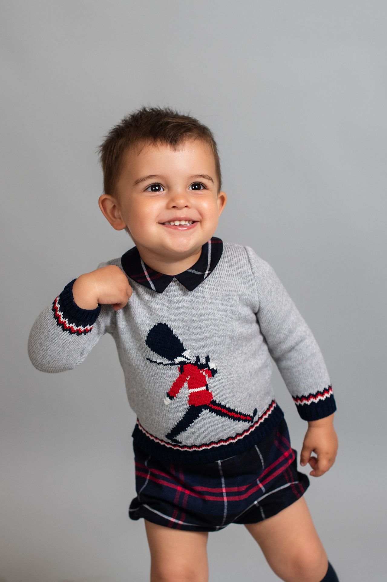 Foque Baby Boys Guard Sweater Tartan Pants Set Navy Blue