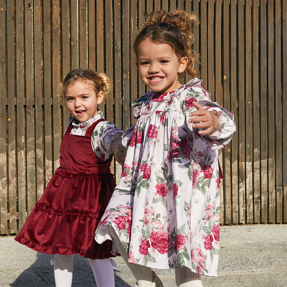 Deolinda Baby Girls Violet Floral Dress - Burgundy