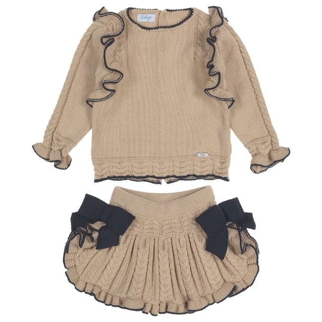 Picture of Rahigo Girls Ruffle Sweater & Skort Set - Camel Navy