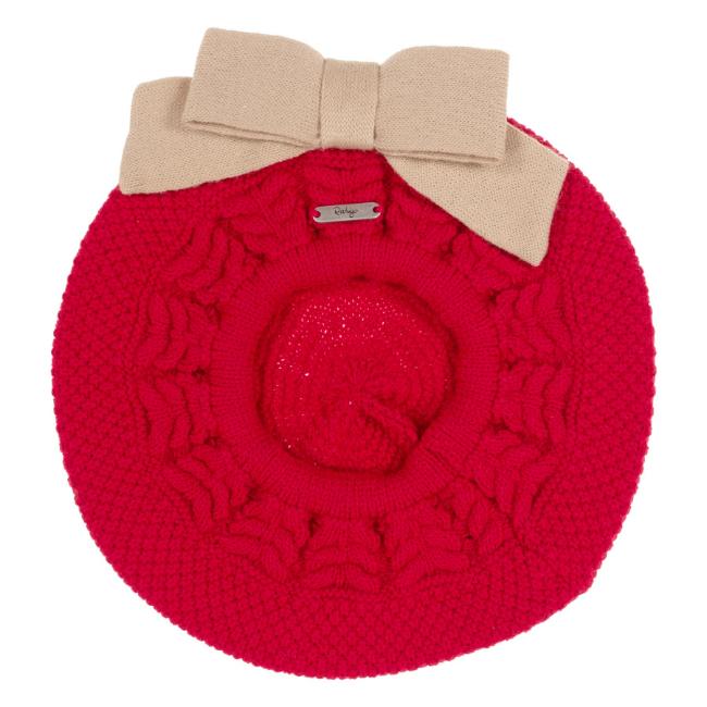 Picture of Rahigo Girls Large Fixed Bow Knitted Beret  - Red Camel