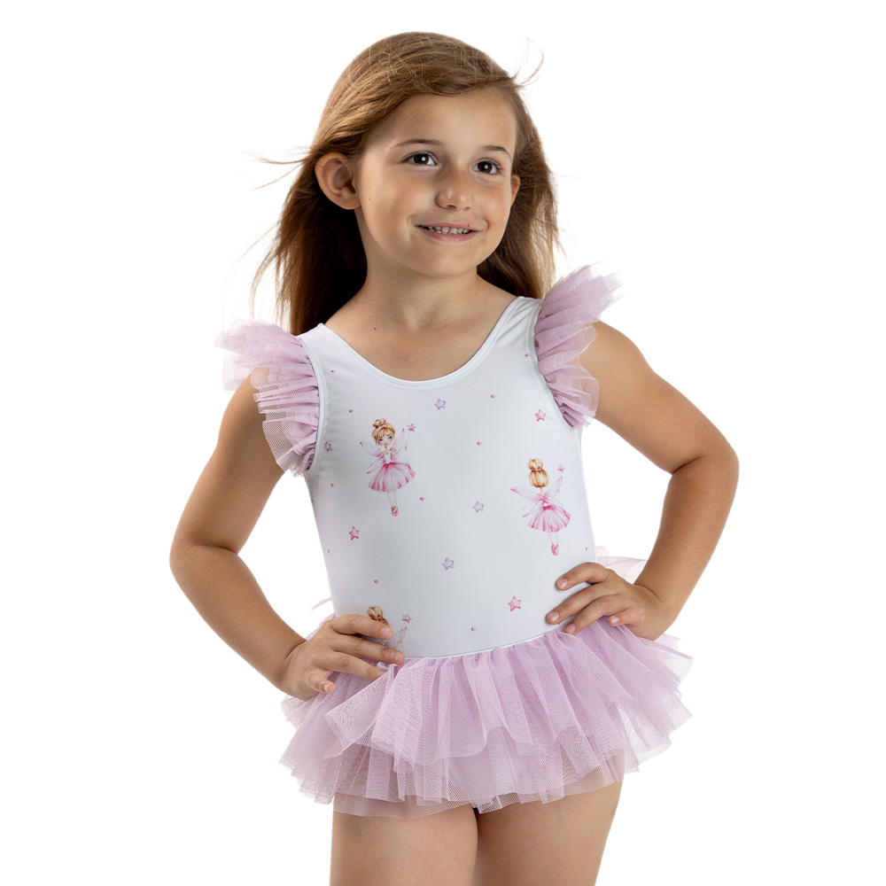 Meia Pata Girls Blanca Ballerina Tutu Swimsuit White Pink