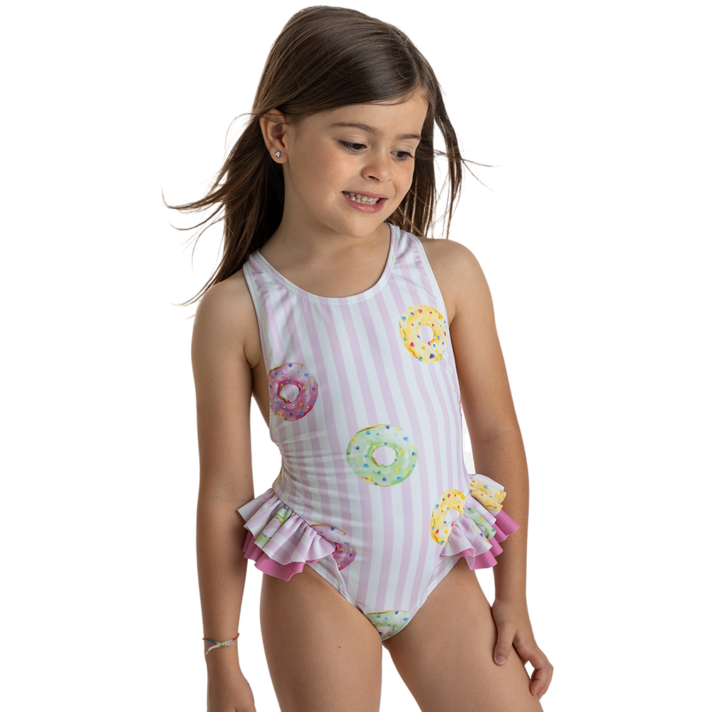 Meia Pata Girls Holbox Donuts Swimsuit White Pink