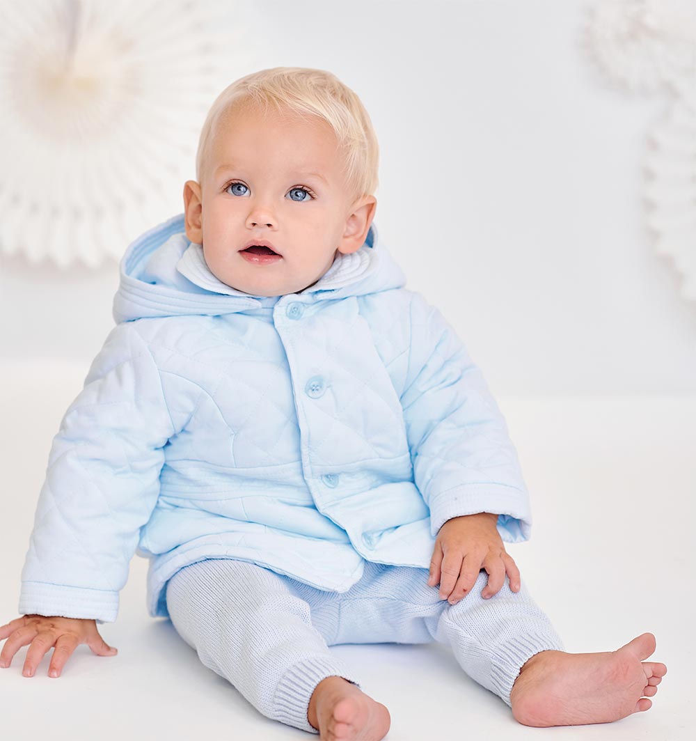 Sarah Louise Boys Quilted Coat with Detachable Hood Pale Blue