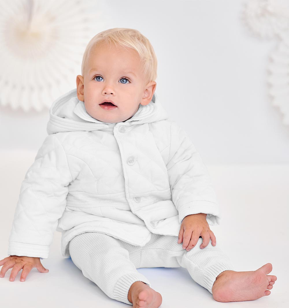 Sarah Louise Boys Quilted Coat with Detachable Hood White