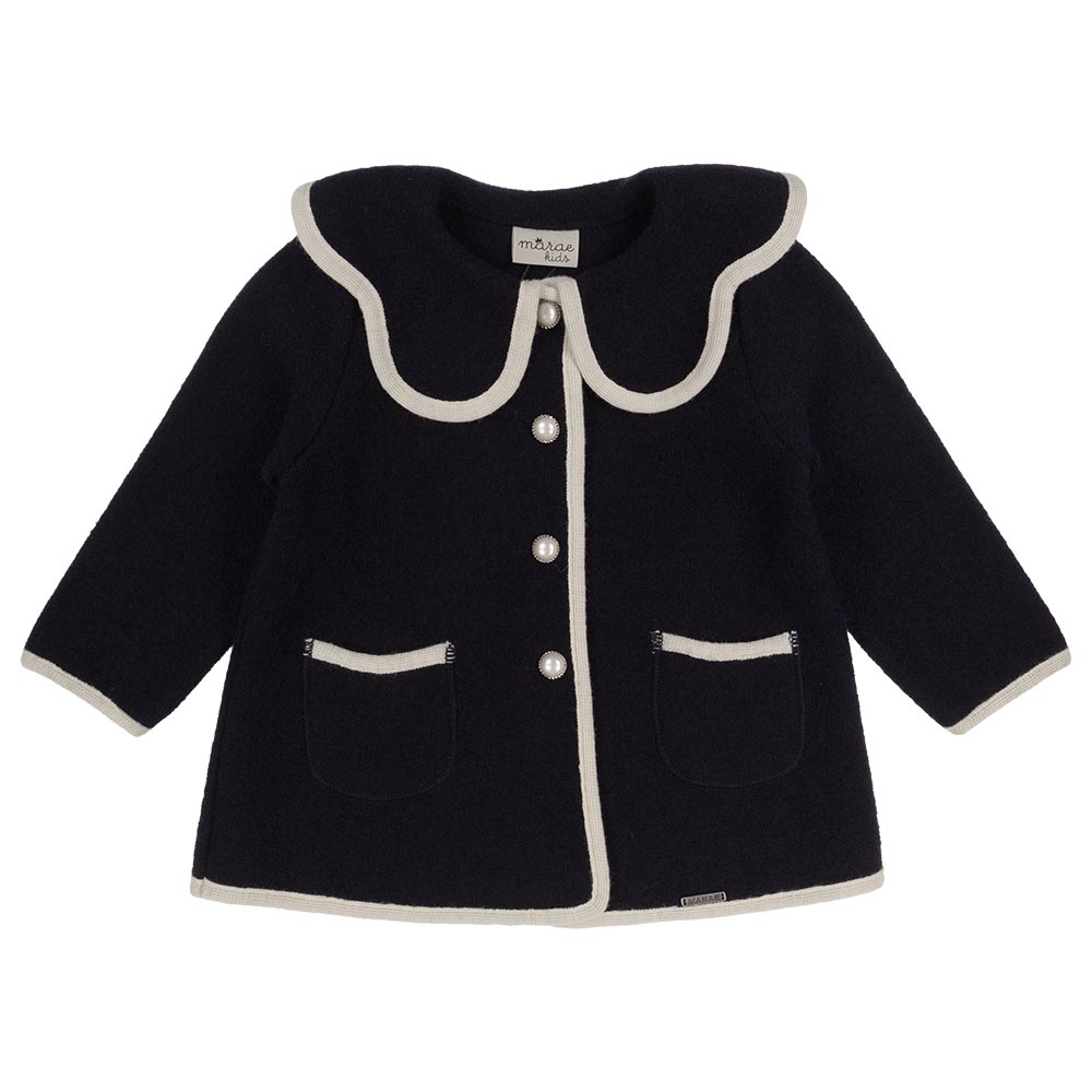 Marae Girls Wool Coat With Scallop Collar Navy Ivory