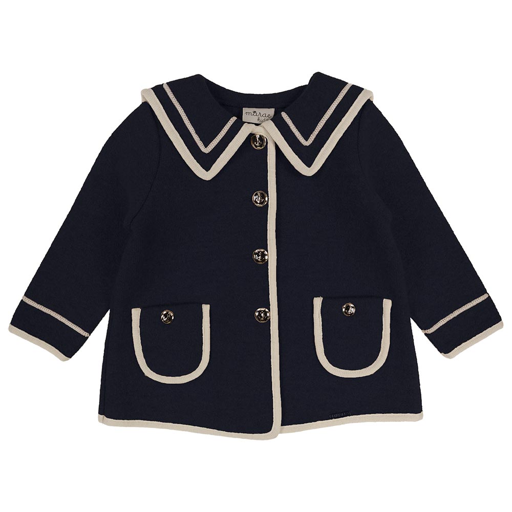 Marae Girls Wool Coat With Oversized Sailor Collar - Navy Ivory