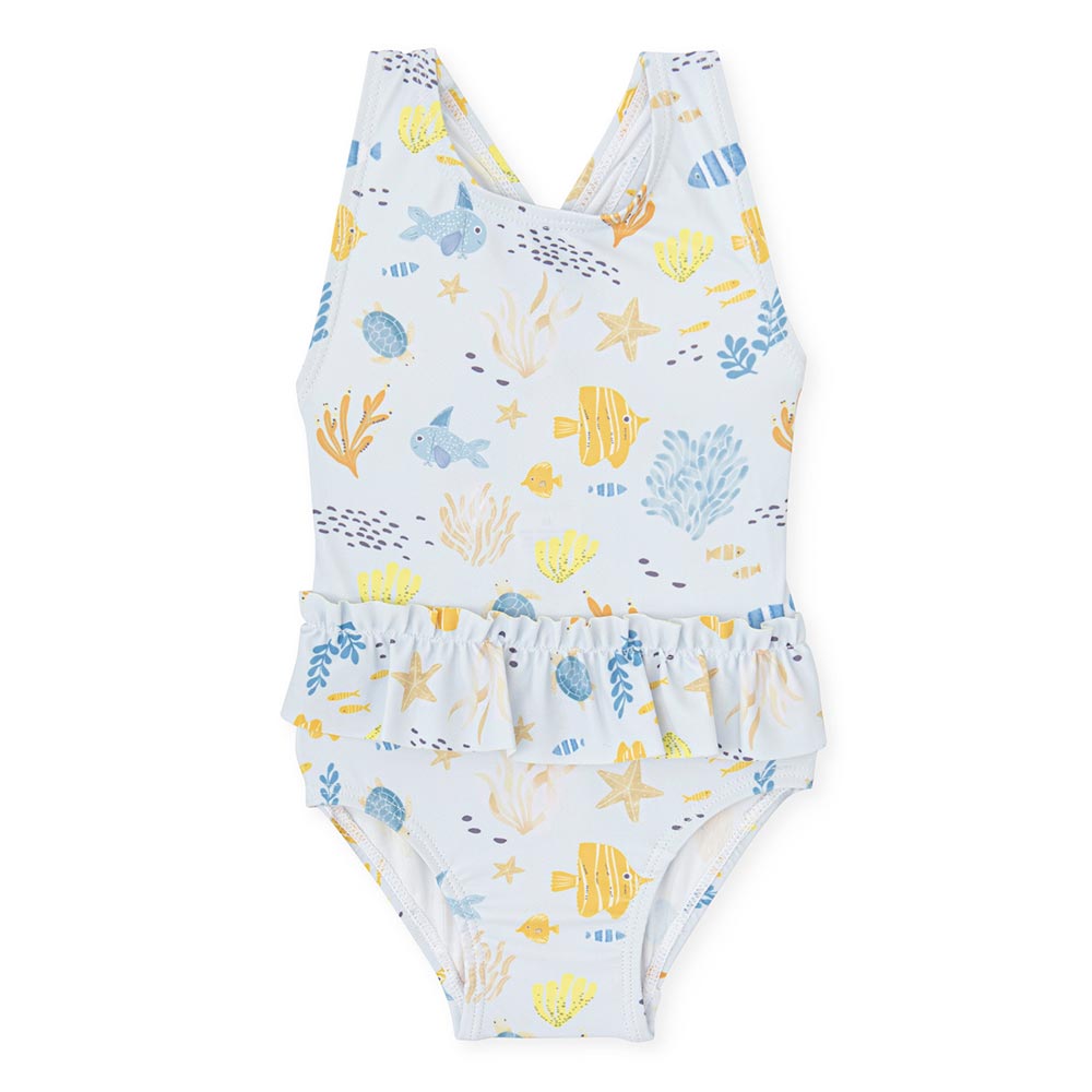 Tutto Piccolo Bowling Collection Baby Girls Swimsuit - Blue Lemon (12 Months)