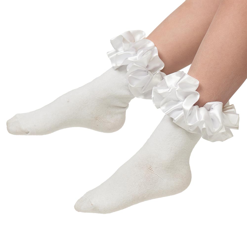 Caramelo Kids Girls Satin Ribbon Ankle Socks - Ivory .