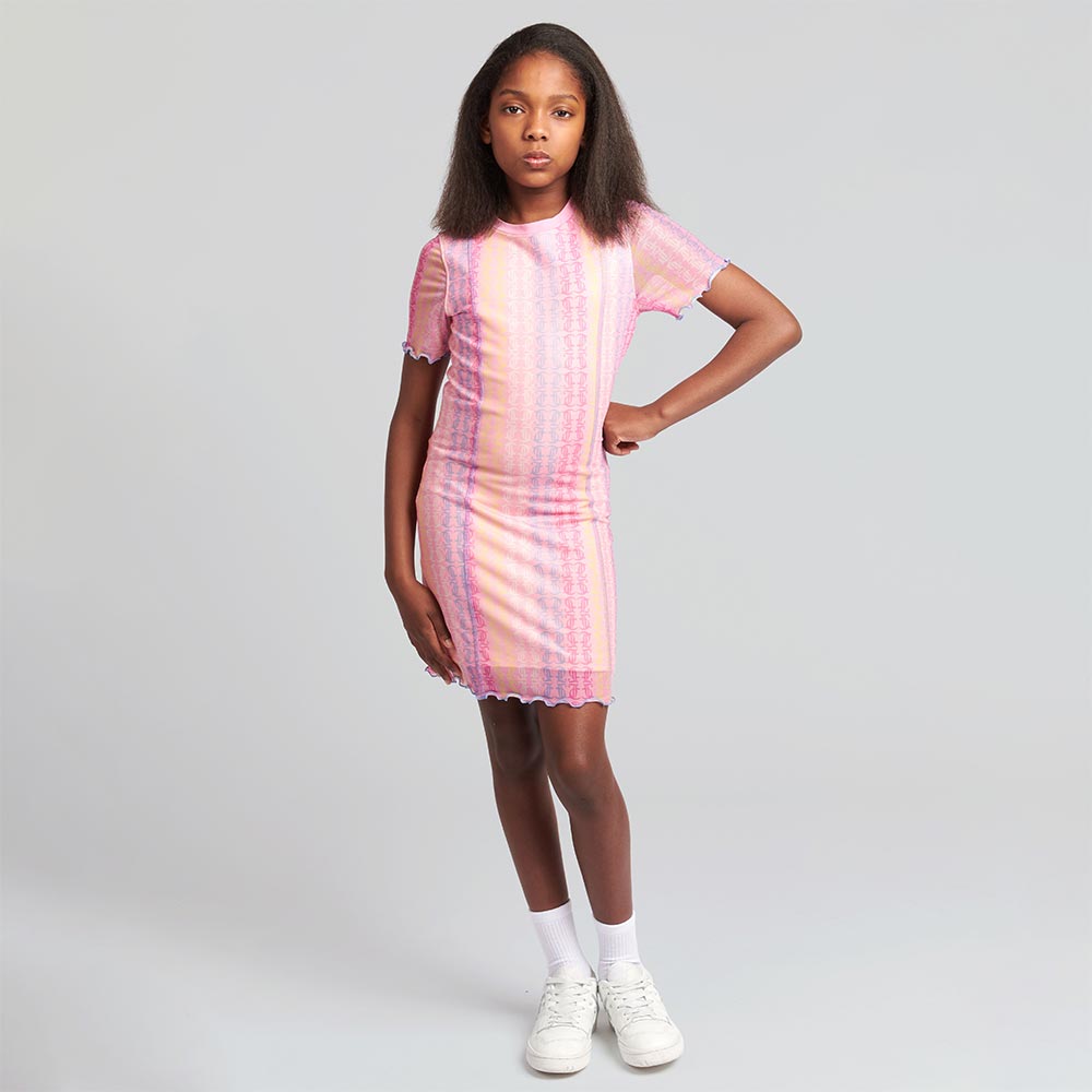 Juicy Couture Girls Summer AOP Lined Mesh Dress - Almond Blossom.