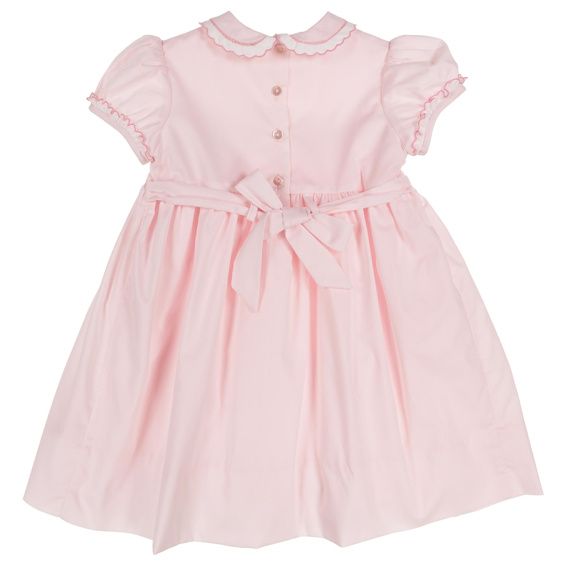 Sarah Louise Baby Girl Smocked Puff Sleeve Peter Pan Collar Dress Pale Pink White