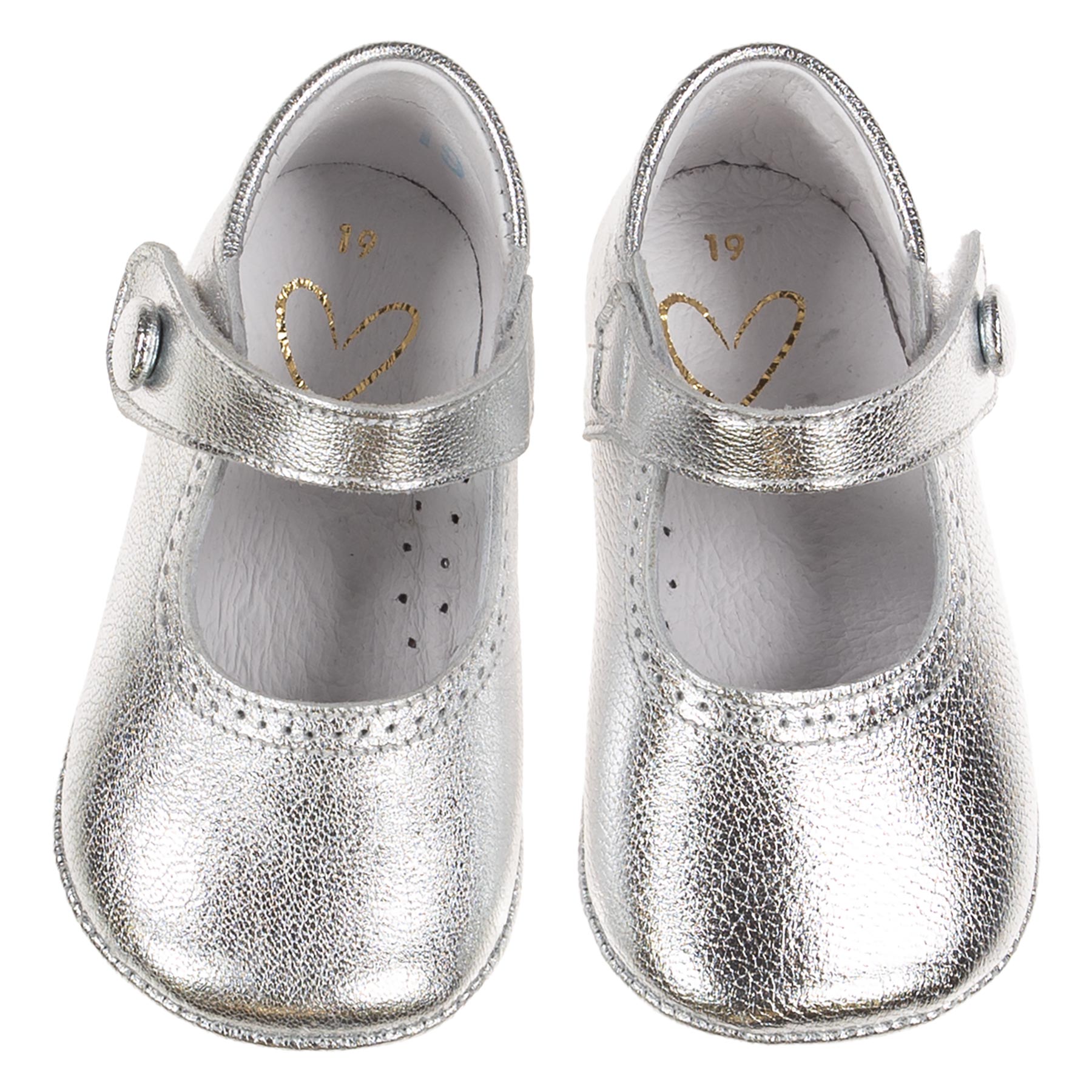 Panache Baby Shoes Button Front Mary Jane Metallic Silver