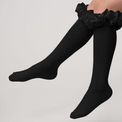 Picture of Caramelo Kids Girls Ruffle Ribbon Knee High Socks - Black