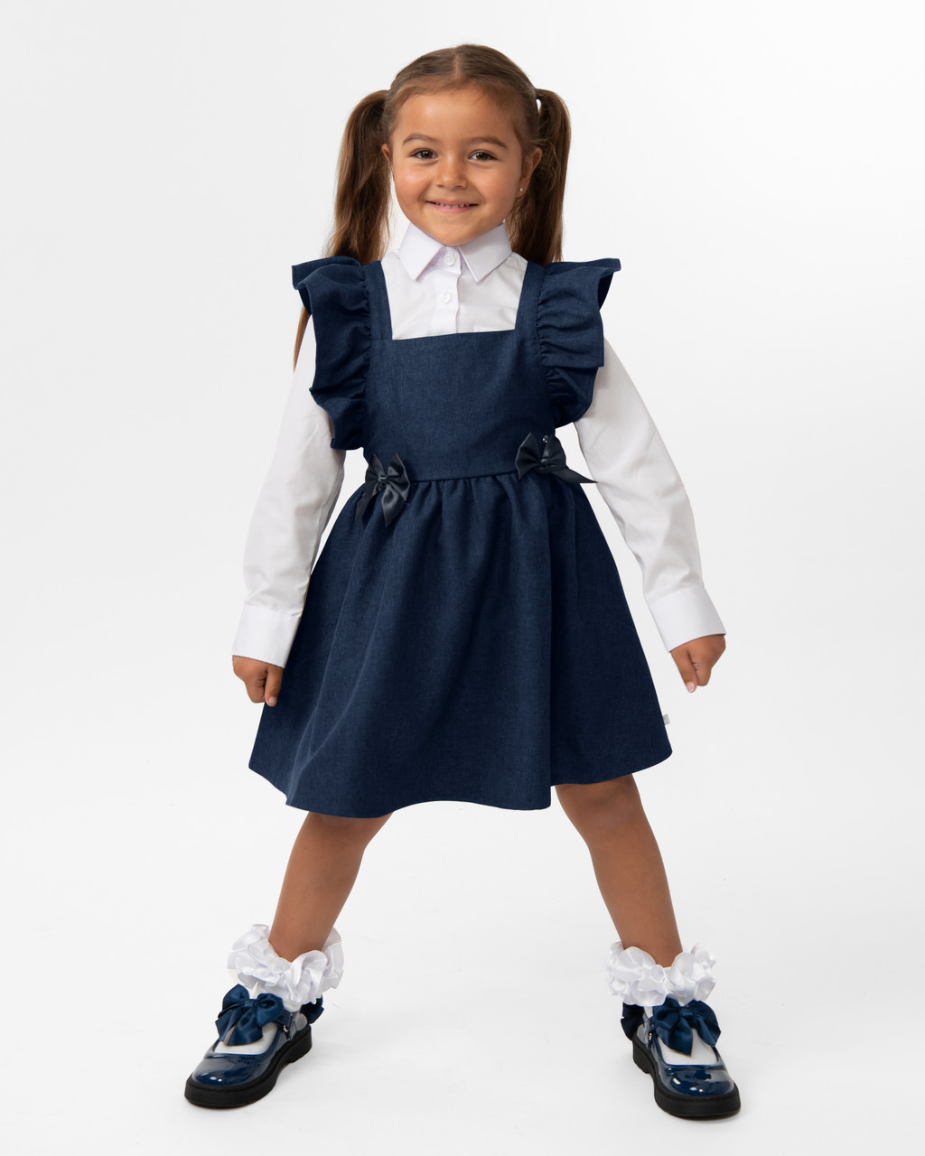 Caramelo Kids Girls School Pinafore With Frill Navy