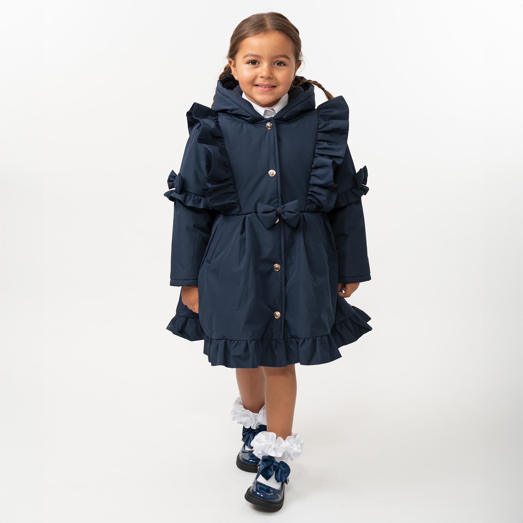 Caramelo Kids Girls Hooded School Coat With Frill Navy