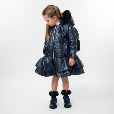 Picture of Caramelo Kids Girls Hooded Quilted School Coat With Bow - Navy