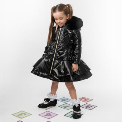 Picture of Caramelo Kids Girls Hooded Quilted School Coat With Bow - Black