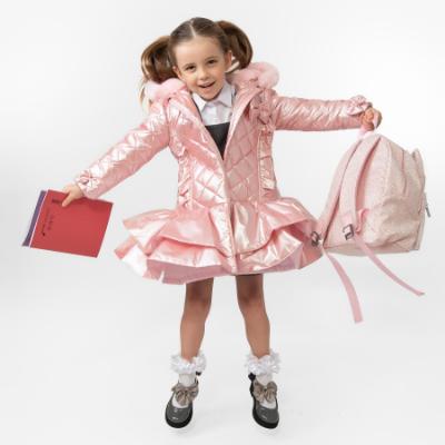 Picture of Caramelo Kids Girls Hooded Quilted Coat With Bow - Pink
