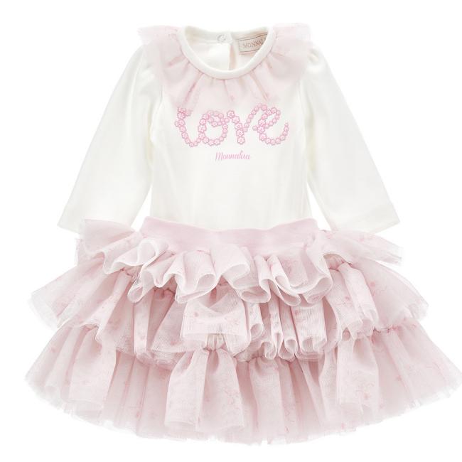 Picture of Monnalisa Bebe Girls Love Pearl Tulle Skirt Set - Pink