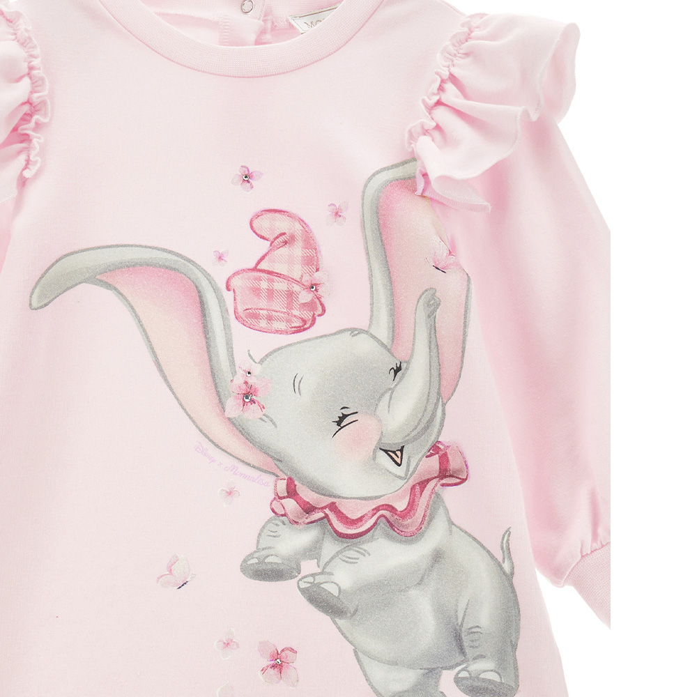 Monnalisa Bebe Girls Dumbo Ruffle Sweatshirt Dress Pink