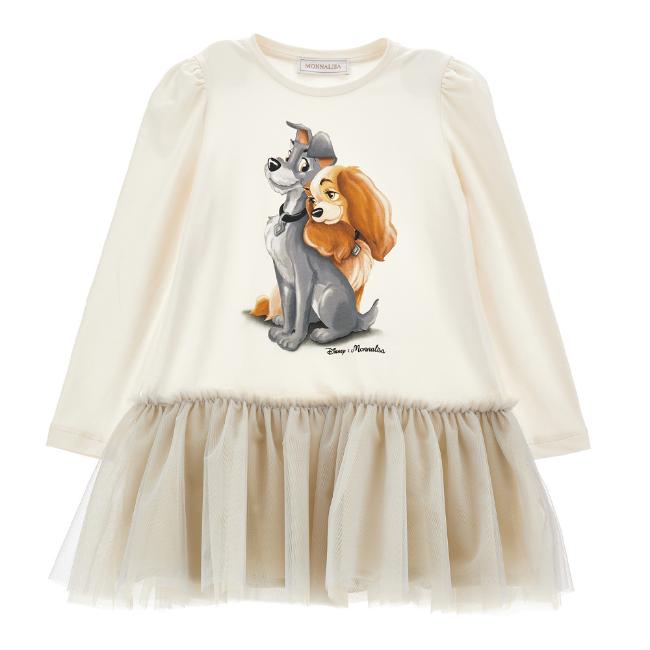 Picture of Monnalisa Girls Lady & The Tramp Jersey & Tulle Dress - Cream