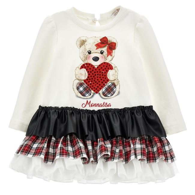 Picture of Monnalisa Bebe Girls Teddy Heart Dress - Cream