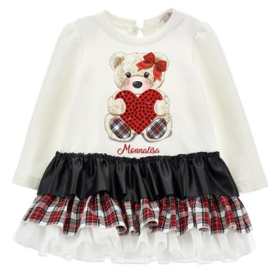 Picture of PRE-ORDER Monnalisa Girls Teddy Heart Dress - Cream