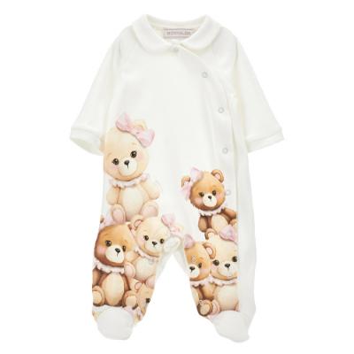 Picture of Monnalisa Bebe Girls AOP Teddy Babygrow - Ivory